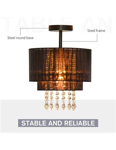 HOMCOM Vintage Metal Ceiling Light Chandelier with 2 Drum Shape Lampshade, Decorative Acrylic Crystal Pendants for Living Room, 