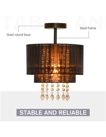 HOMCOM Vintage Metal Ceiling Light Chandelier with 2 Drum Shape Lampshade, Decorative Acrylic Crystal Pendants for Living Room,  - pic 25705 | FastDaddyshop