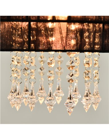 HOMCOM Vintage Metal Ceiling Light Chandelier with 2 Drum Shape Lampshade, Decorative Acrylic Crystal Pendants for Living Room, 