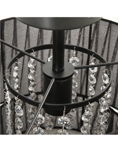 HOMCOM Vintage Metal Ceiling Light Chandelier with 2 Drum Shape Lampshade, Decorative Acrylic Crystal Pendants for Living Room, 