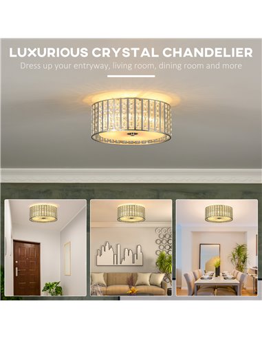 HOMCOM Modern K9 Crystal Chandelier with Double Layer Lampshade, Ф35 cm B31-419V00SR