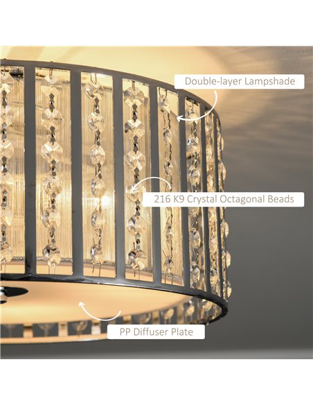 HOMCOM Modern K9 Crystal Chandelier with Double Layer Lampshade, Ф35 cm B31-419V00SR - pic 25723 | FastDaddyshop