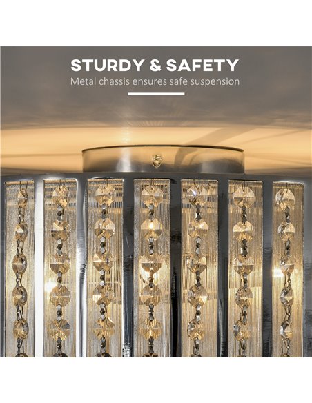 HOMCOM Modern K9 Crystal Chandelier Ceiling Light with Double Layer Lampshade, Round Pendant Light for Living Room, 4 G9 Bulbs - pic 25724 | FastDaddyshop