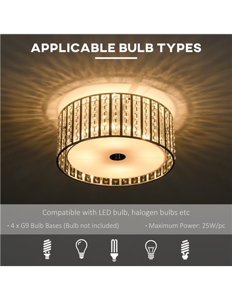 HOMCOM Modern K9 Crystal Chandelier Ceiling Light with Double Layer Lampshade, Round Pendant Light for Living Room, 4 G9 Bulbs - pic 25725 | FastDaddyshop