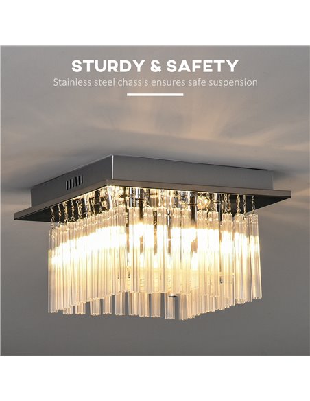 HOMCOM Modern Raindrop K9 Crystal Chandelier, Flush Mount Ceiling Light Fixture, Square Pendant Lamp for Living Room 4 G9 Bulbs  - pic 25732 | FastDaddyshop