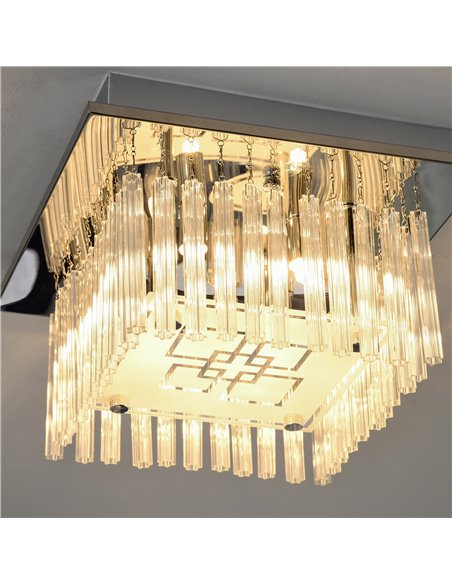 HOMCOM Modern Raindrop K9 Crystal Chandelier, Flush Mount Ceiling Light Fixture, Square Pendant Lamp for Living Room 4 G9 Bulbs  - pic 25734 | FastDaddyshop