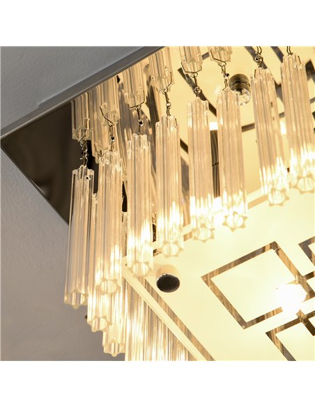 HOMCOM Modern Raindrop K9 Crystal Chandelier, Flush Mount Ceiling Light Fixture, Square Pendant Lamp for Living Room 4 G9 Bulbs  - pic 25735 | FastDaddyshop