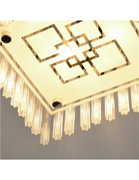 HOMCOM Modern Raindrop K9 Crystal Chandelier, Flush Mount Ceiling Light Fixture, Square Pendant Lamp for Living Room 4 G9 Bulbs  - pic 25736 | FastDaddyshop