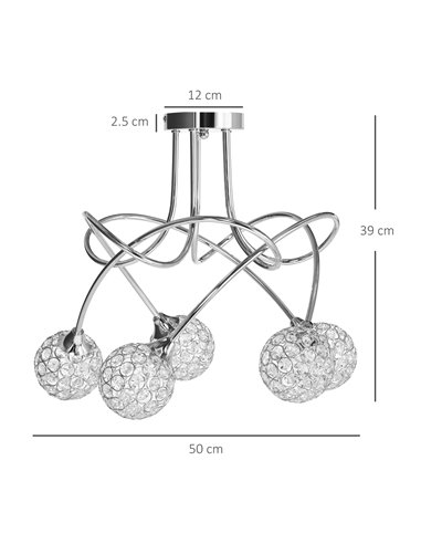 HOMCOM Modern Crystal Ball Chandelier, Ceiling Light, Silver B31-430V00SR
