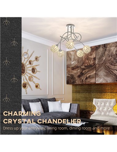 HOMCOM Modern Crystal Ball Chandelier, Ceiling Light, Silver B31-430V00SR