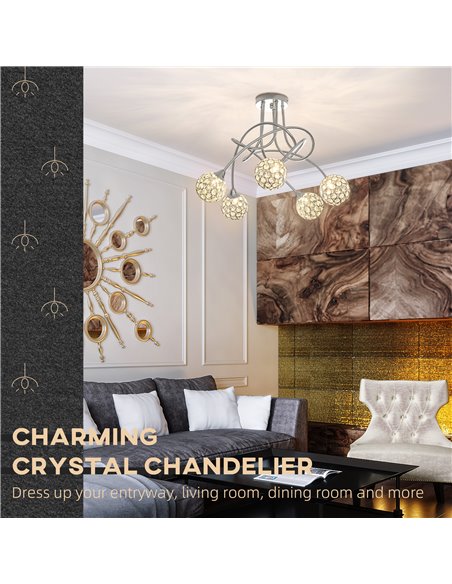 HOMCOM Modern Crystal Ball Chandelier, Ceiling Light, Silver B31-430V00SR - pic 25740 | FastDaddyshop