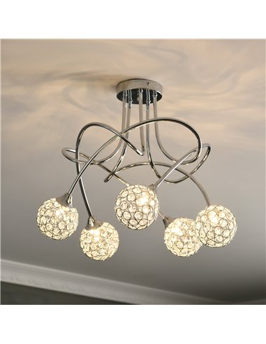 HOMCOM Modern Crystal Ball Chandelier Ceiling Light Pendant Light with 5 Lampshades 5 G9 Bulbs Required Silver