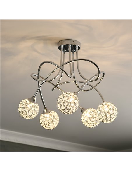 HOMCOM Modern Crystal Ball Chandelier Ceiling Light Pendant Light with 5 Lampshades 5 G9 Bulbs Required Silver - pic 25744 | FastDaddyshop