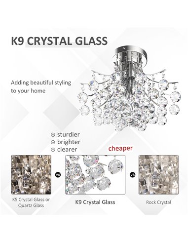 HOMCOM 3 Lights Modern Style Crystal Ceiling Chandelier, D40 X 28H cm B31-001