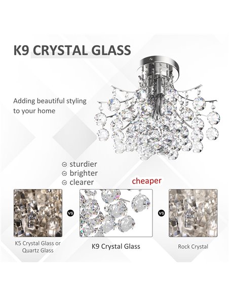 HOMCOM 3 Lights Modern Style Crystal Ceiling Chandelier, D40 X 28H cm B31-001 - pic 25749 | FastDaddyshop
