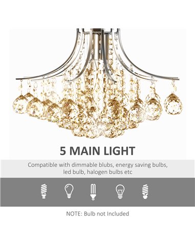 HOMCOM 3 Lights Mordern Style Ceiling Chandelier Pendant Crystal Light w/ Transparent K9 Crystal Droplets D40 X 28H (CM)