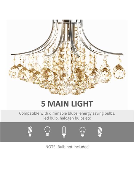 HOMCOM 3 Lights Mordern Style Ceiling Chandelier Pendant Crystal Light w/ Transparent K9 Crystal Droplets D40 X 28H (CM) - pic 25750 | FastDaddyshop