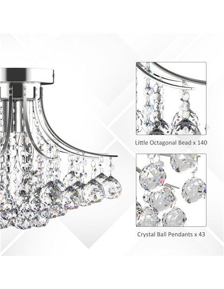 HOMCOM 3 Lights Mordern Style Ceiling Chandelier Pendant Crystal Light w/ Transparent K9 Crystal Droplets D40 X 28H (CM) - pic 25751 | FastDaddyshop