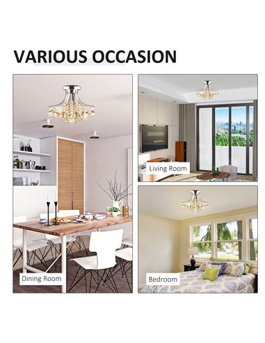 HOMCOM 3 Lights Mordern Style Ceiling Chandelier Pendant Crystal Light w/ Transparent K9 Crystal Droplets D40 X 28H (CM)