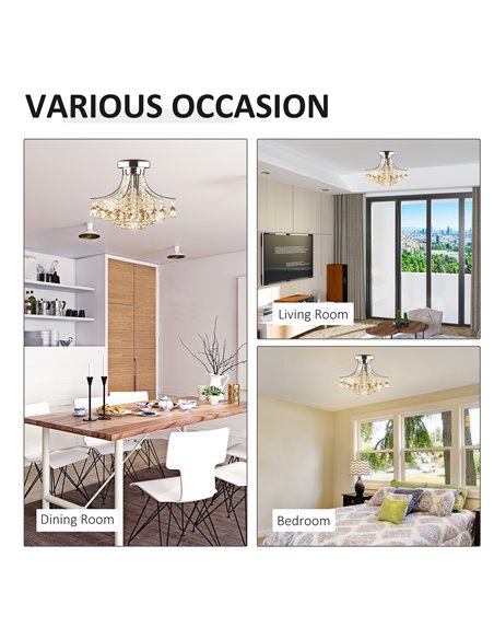 HOMCOM 3 Lights Mordern Style Ceiling Chandelier Pendant Crystal Light w/ Transparent K9 Crystal Droplets D40 X 28H (CM) - pic 25752 | FastDaddyshop