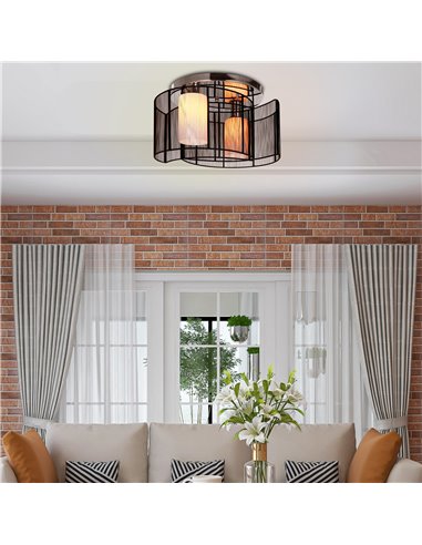 HOMCOM Metal Ceiling Light Chandelier, Ф40x25H cm, Chrome/Fabric, Black B31-003