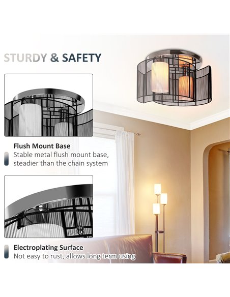 HOMCOM Metal Ceiling Light Chandelier, Ф40x25H cm, Chrome/Fabric, Black B31-003 - pic 25758 | FastDaddyshop