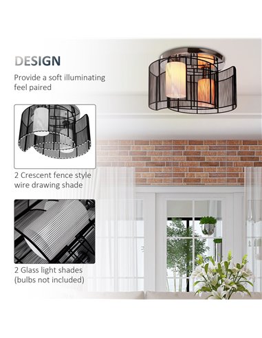 HOMCOM Metal Ceiling Light Chandelier, Ф40x25H cm, Chrome/Fabric, Black B31-003