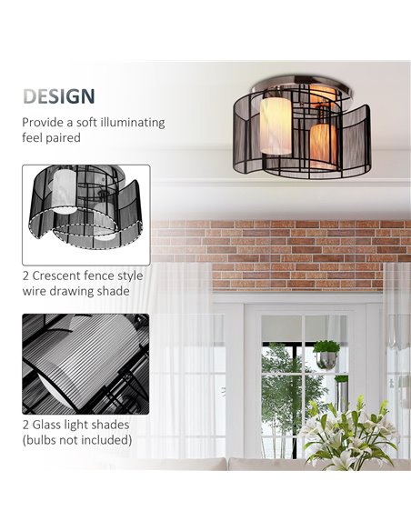 HOMCOM Metal Ceiling Light Chandelier, Ф40x25H cm, Chrome/Fabric, Black B31-003 - pic 25759 | FastDaddyshop