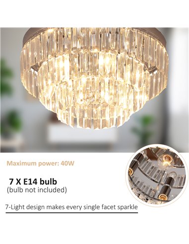 HOMCOM Round Crystal Ceiling Light, 7 Lights Chandelier B31-063