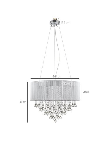 HOMCOM Elegant Modern Crystallite Ceiling Chandelier, Silver, Ф54 x 40cm B31-181SR