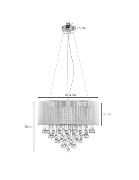 HOMCOM Elegant Modern Crystallite Ceiling Chandelier, Silver, Ф54 x 40cm B31-181SR - pic 25784 | FastDaddyshop