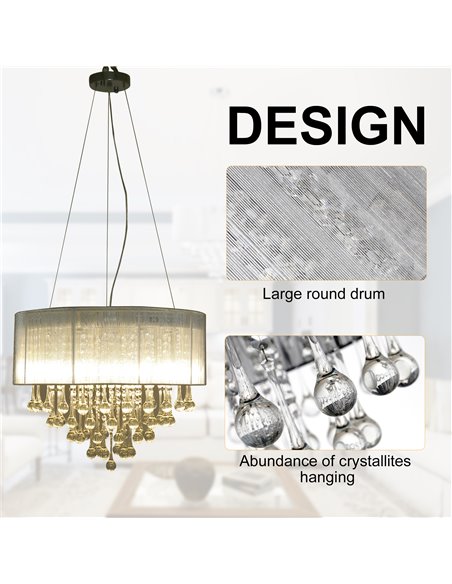 HOMCOM Elegant Modern Crystallite Ceiling Chandelier, Silver, Ф54 x 40cm B31-181SR - pic 25785 | FastDaddyshop