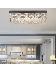 HOMCOM Modern Crystal Ceiling Light Square Crystal Chandelier for Living Room, Dining Room, Hall, E14 Base, Silver, 80 x 25 x 23 2
