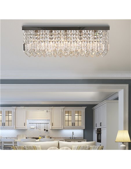 HOMCOM Modern Crystal Ceiling Light Square Crystal Chandelier for Living Room, Dining Room, Hall, E14 Base, Silver, 80 x 25 x 23 - pic 25792 | FastDaddyshop