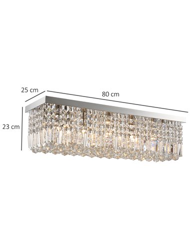 HOMCOM Modern Crystal Ceiling Light Square Crystal Chandelier for Living Room, Dining Room, Hall, E14 Base, Silver, 80 x 25 x 23