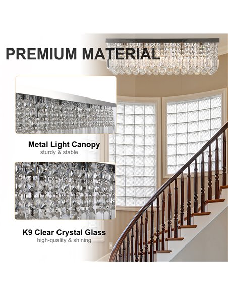 HOMCOM Modern Crystal Ceiling Light Square Crystal Chandelier for Living Room, Dining Room, Hall, E14 Base, Silver, 80 x 25 x 23 - pic 25794 | FastDaddyshop