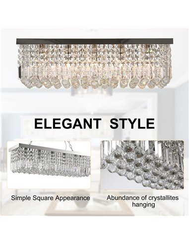 HOMCOM Modern Crystal Ceiling Light Square Crystal Chandelier for Living Room, Dining Room, Hall, E14 Base, Silver, 80 x 25 x 23