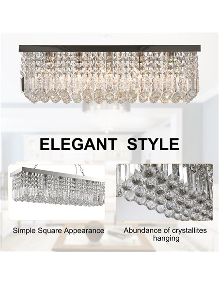 HOMCOM Modern Crystal Ceiling Light Square Crystal Chandelier for Living Room, Dining Room, Hall, E14 Base, Silver, 80 x 25 x 23 - pic 25795 | FastDaddyshop
