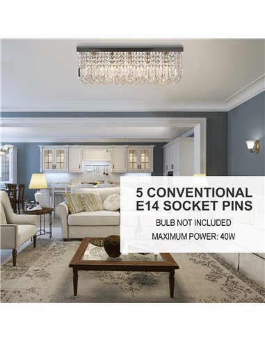 HOMCOM Modern Crystal Ceiling Light Square Crystal Chandelier for Living Room, Dining Room, Hall, E14 Base, Silver, 80 x 25 x 23