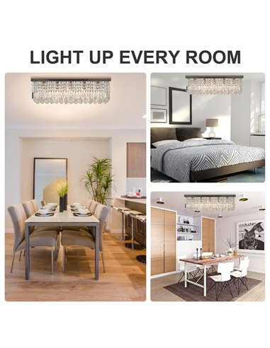 HOMCOM Modern Crystal Ceiling Light Square Crystal Chandelier for Living Room, Dining Room, Hall, E14 Base, Silver, 80 x 25 x 23