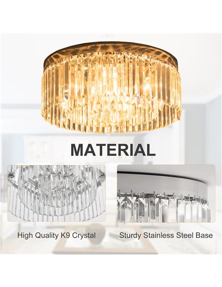 HOMCOM Crystal Ceiling Light Modern Chandeliers w/ Stainless Steel Base 10 Lights Elegant Flush Mount Ceiling Lighting - pic 25812 | FastDaddyshop