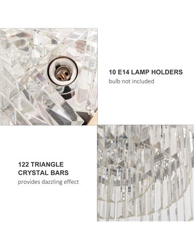 HOMCOM Crystal Ceiling Light Modern Chandeliers w/ Stainless Steel Base 10 Lights Elegant Flush Mount Ceiling Lighting