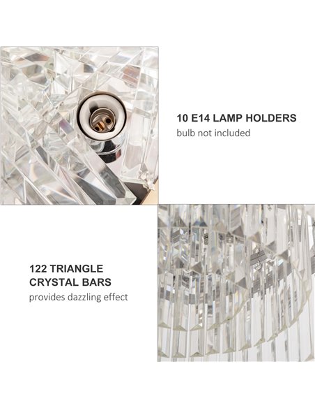 HOMCOM Crystal Ceiling Light Modern Chandeliers w/ Stainless Steel Base 10 Lights Elegant Flush Mount Ceiling Lighting - pic 25813 | FastDaddyshop