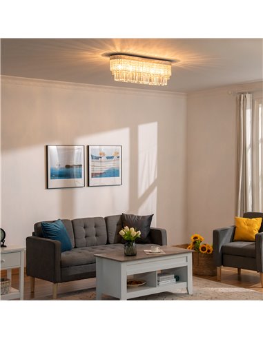HOMCOM Modern Raindrop Crystal Chandelier, Linear Hanging Lighting, Silver B31-303