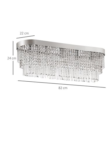 HOMCOM Modern Raindrop Crystal Chandelier, Linear Hanging Lighting, Silver B31-303