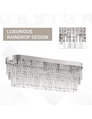 HOMCOM Modern Raindrop Crystal Chandelier, Linear Hanging Lighting, Silver B31-303