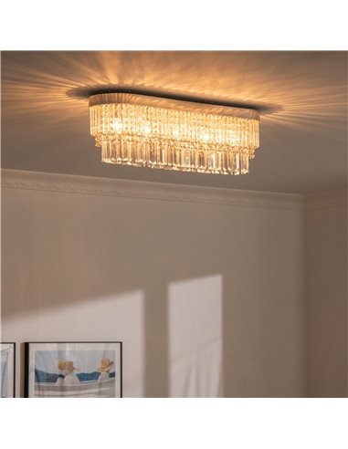 HOMCOM Modern Raindrop Crystal Chandelier, Linear Hanging Lighting, Silver B31-303