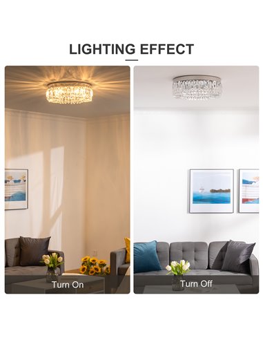 HOMCOM Crystal Ceiling Light, Modern Chandelier with Crystal Decorations, Silver B31-300