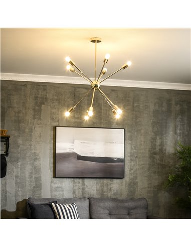 HOMCOM Modern Sputnik Ceiling Lights, 10-Light Chandelier, Gold Tone B31-431V00GD