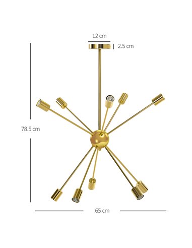 HOMCOM Modern Sputnik Ceiling Lights, 10-Light Chandelier, Gold Tone B31-431V00GD
